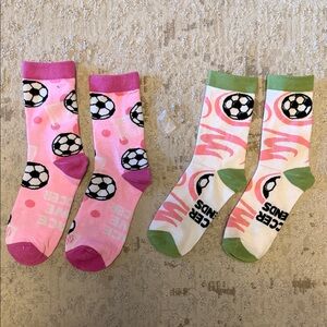 Soccer Themed Pink and Green Socks
